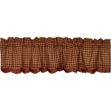 Burgundy Check Scalloped Layered Valance Curtain 16x72 - The Fox Decor